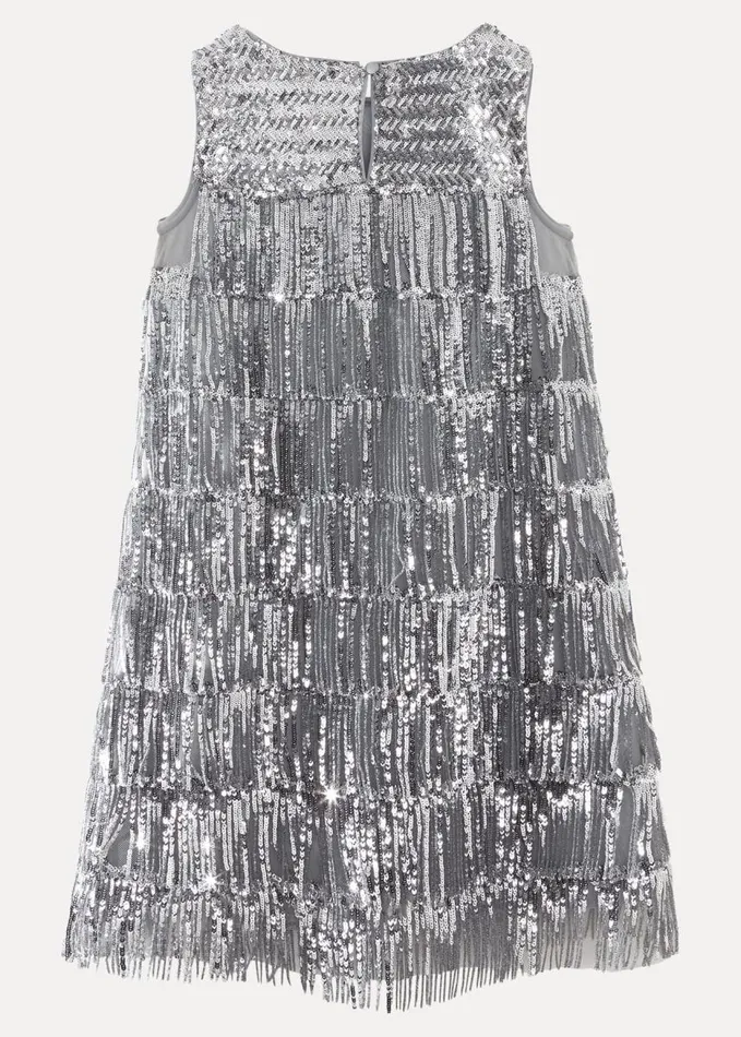 Phase Eight Lulu Fringe Sequin Dress Silver Women Dresses