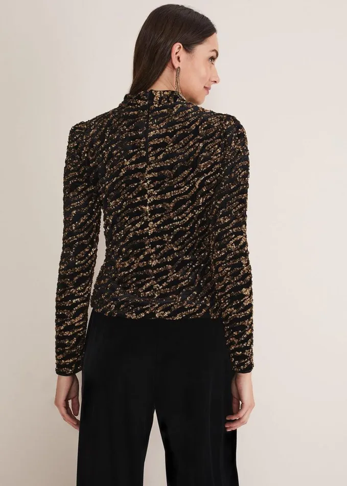 Phase Eight Lura Zebra Sequin Blouse Black Women Shirts and Blouses