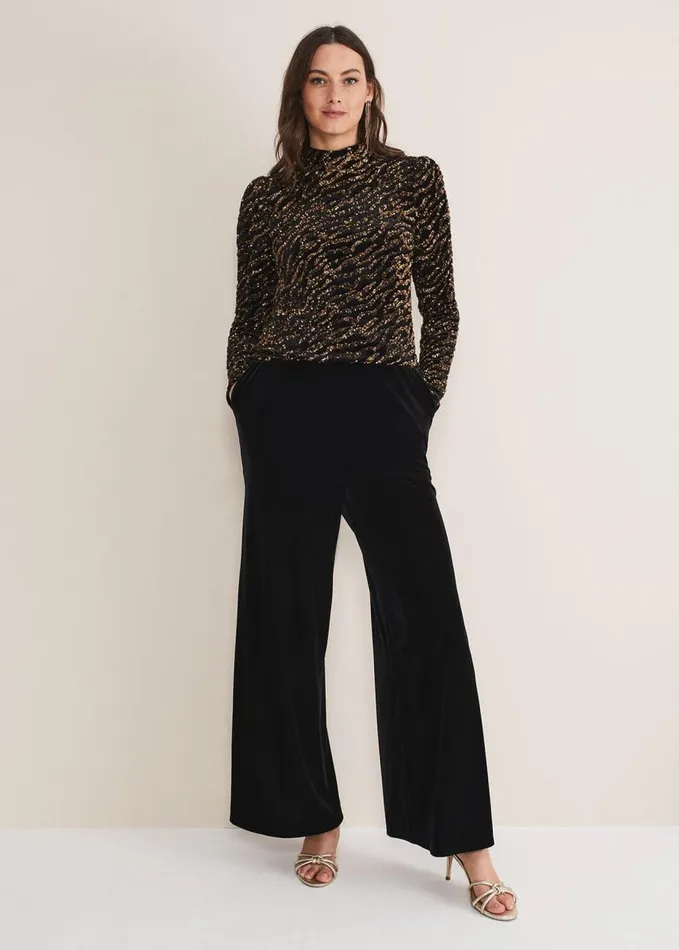 Phase Eight Lura Zebra Sequin Blouse Black Women Shirts and Blouses