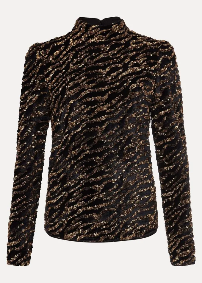 Phase Eight Lura Zebra Sequin Blouse Black Women Shirts and Blouses