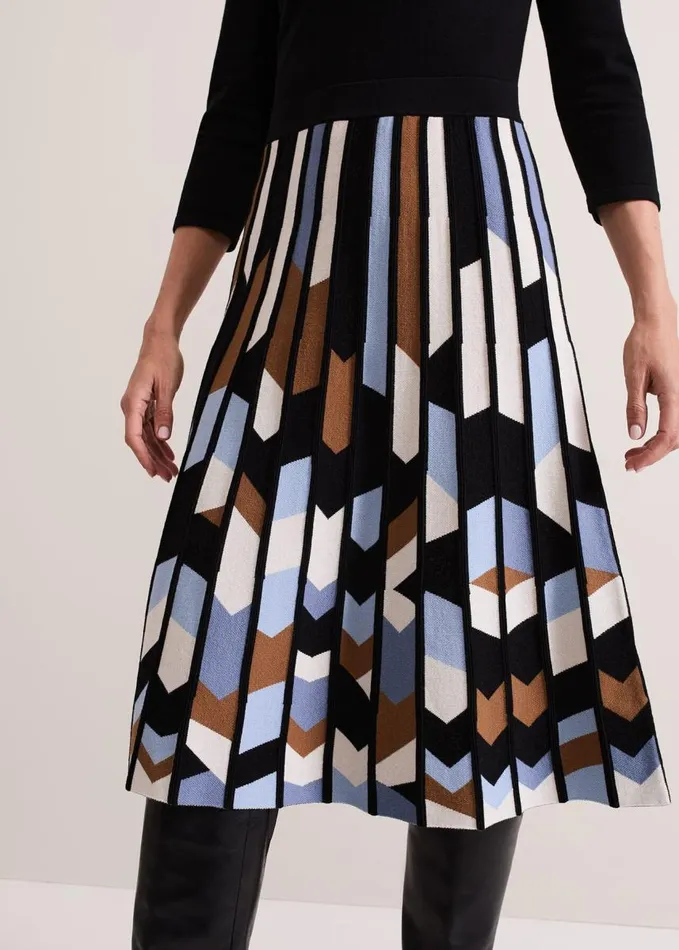 Phase Eight Maci Pleated Sunray Midi Dress Black Multi Women Dresses