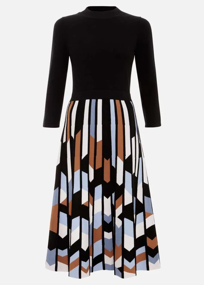 Phase Eight Maci Pleated Sunray Midi Dress Black Multi Women Dresses