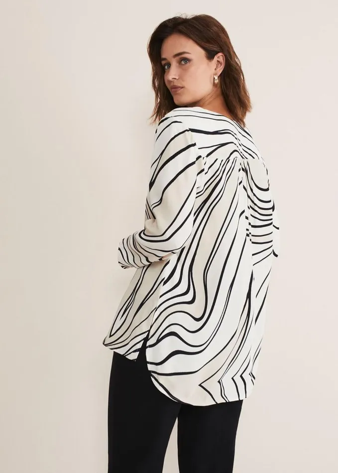 Phase Eight Macie Zip Blouse Blackcream Women Shirts and Blouses