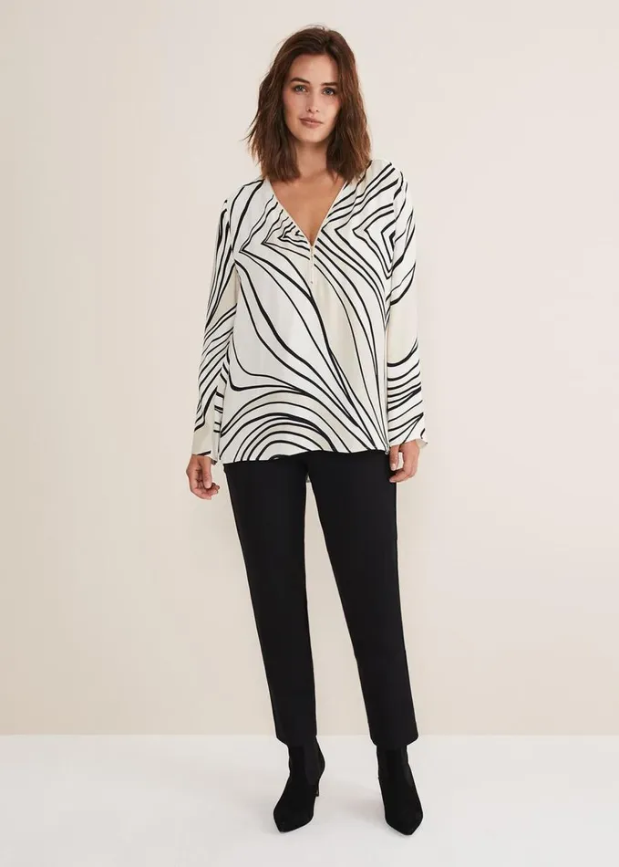 Phase Eight Macie Zip Blouse Blackcream Women Shirts and Blouses