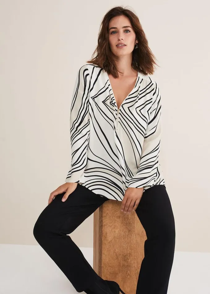 Phase Eight Macie Zip Blouse Blackcream Women Shirts and Blouses