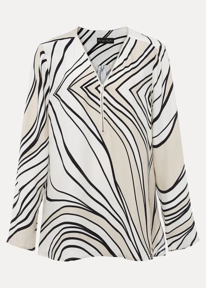 Phase Eight Macie Zip Blouse Blackcream Women Shirts and Blouses