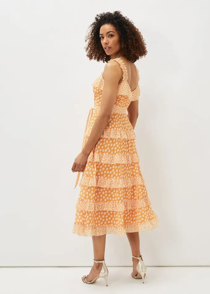 Phase Eight Madaline Spot Ruffle Dress Orangecream Women Dresses
