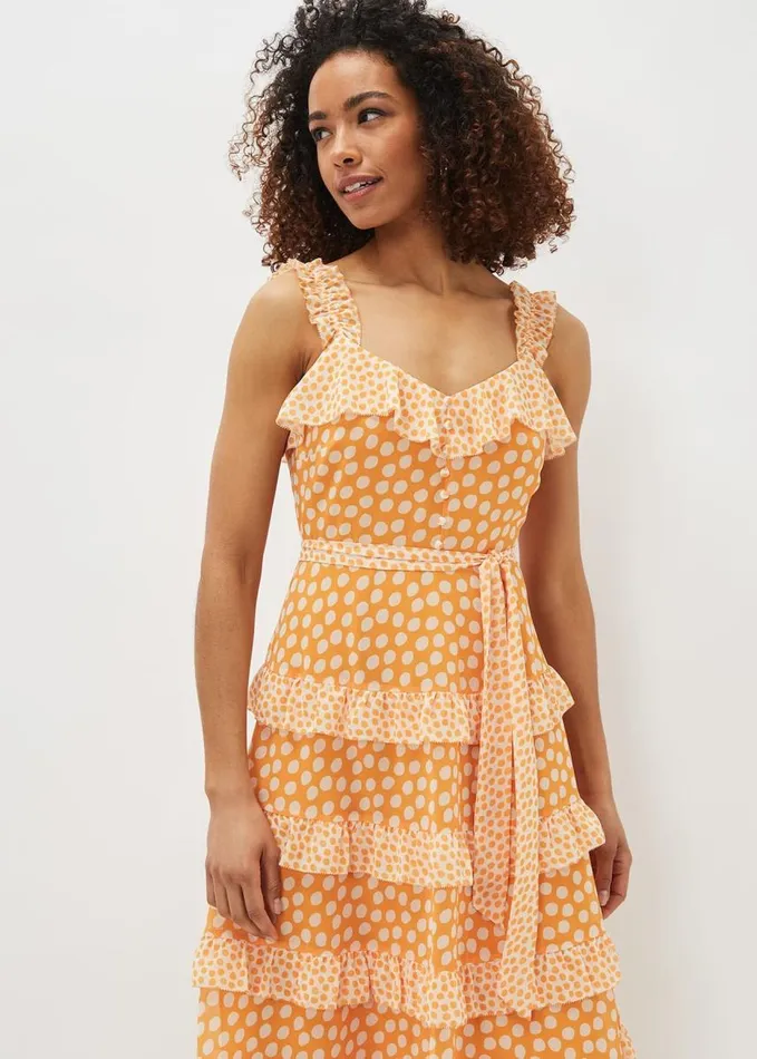 Phase Eight Madaline Spot Ruffle Dress Orangecream Women Dresses