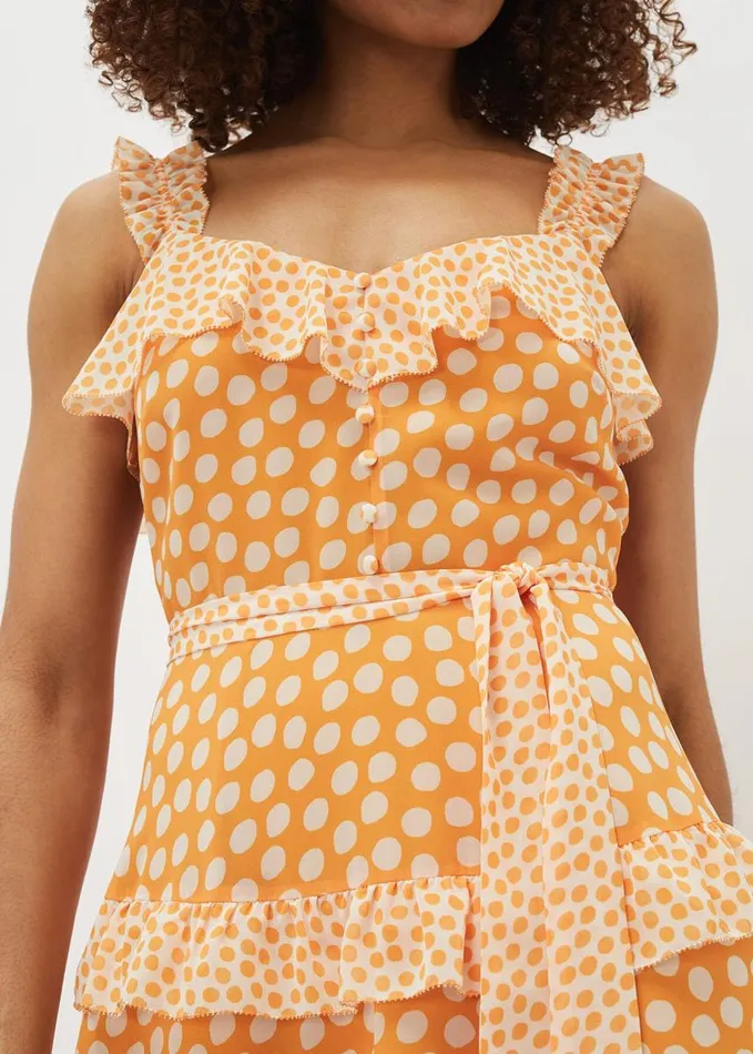 Phase Eight Madaline Spot Ruffle Dress Orangecream Women Dresses