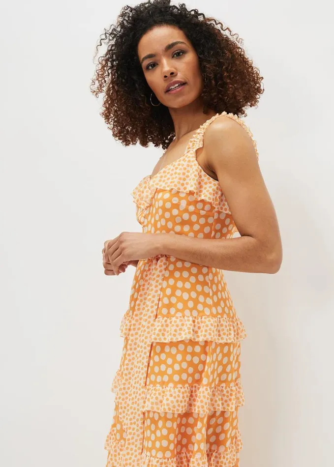 Phase Eight Madaline Spot Ruffle Dress Orangecream Women Dresses