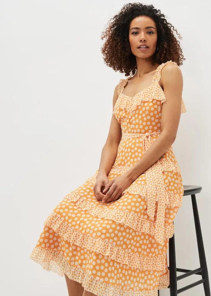 Phase Eight Madaline Spot Ruffle Dress Orangecream Women Dresses