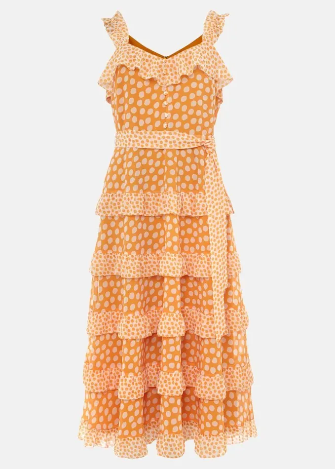 Phase Eight Madaline Spot Ruffle Dress Orangecream Women Dresses