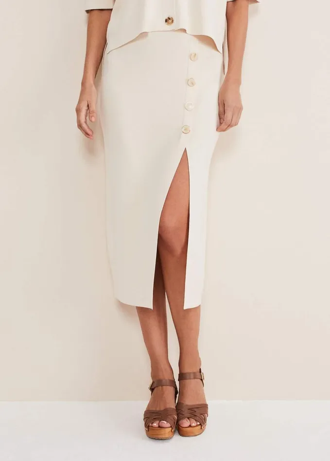 Phase Eight Mae Button Up Skirt Buttermilk Women Skirts