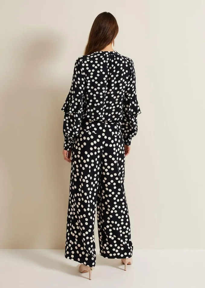 Phase Eight Mairead Polka Dot Wide Leg Trouser Navy Women Trousers