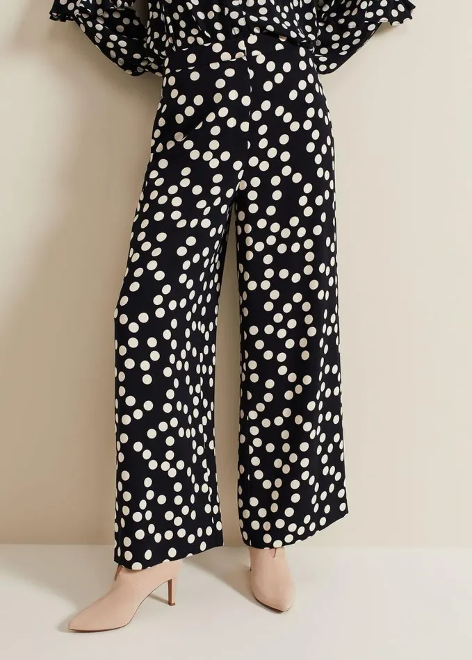 Phase Eight Mairead Polka Dot Wide Leg Trouser Navy Women Trousers