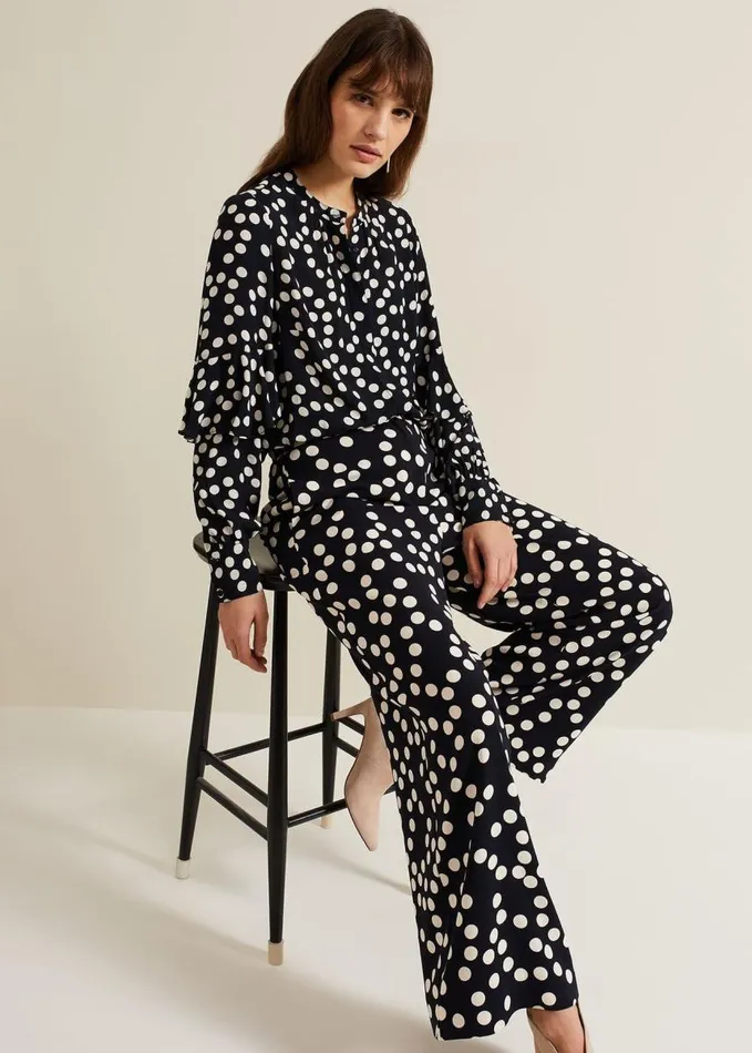 Phase Eight Mairead Polka Dot Wide Leg Trouser Navy Women Trousers