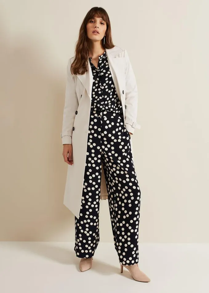 Phase Eight Mairead Polka Dot Wide Leg Trouser Navy Women Trousers