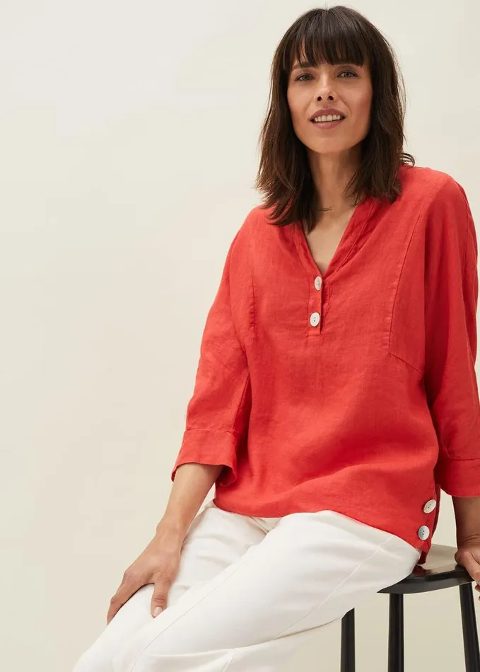 Phase Eight Maryema Linen Blouse Coral Women Shirts and Blouses