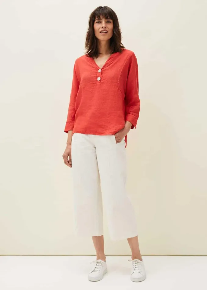 Phase Eight Maryema Linen Blouse Coral Women Shirts and Blouses