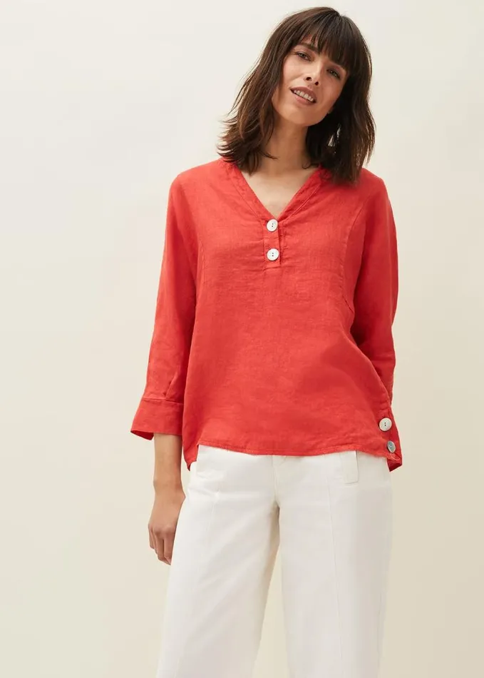 Phase Eight Maryema Linen Blouse Coral Women Shirts and Blouses