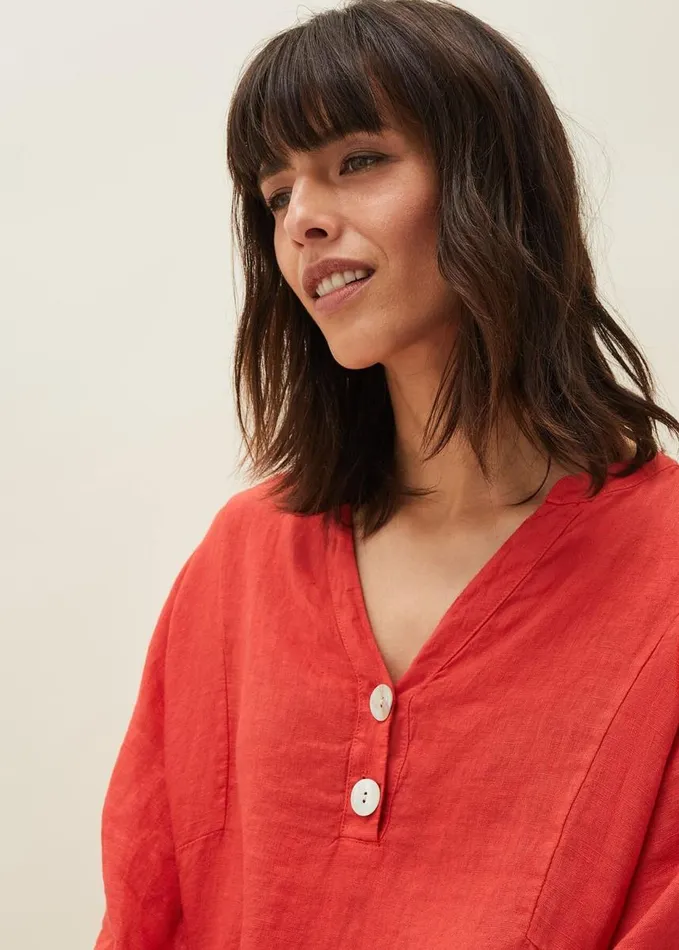 Phase Eight Maryema Linen Blouse Coral Women Shirts and Blouses