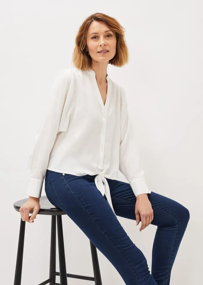 Phase Eight Maura Tie Front Blouse White Women Shirts and Blouses