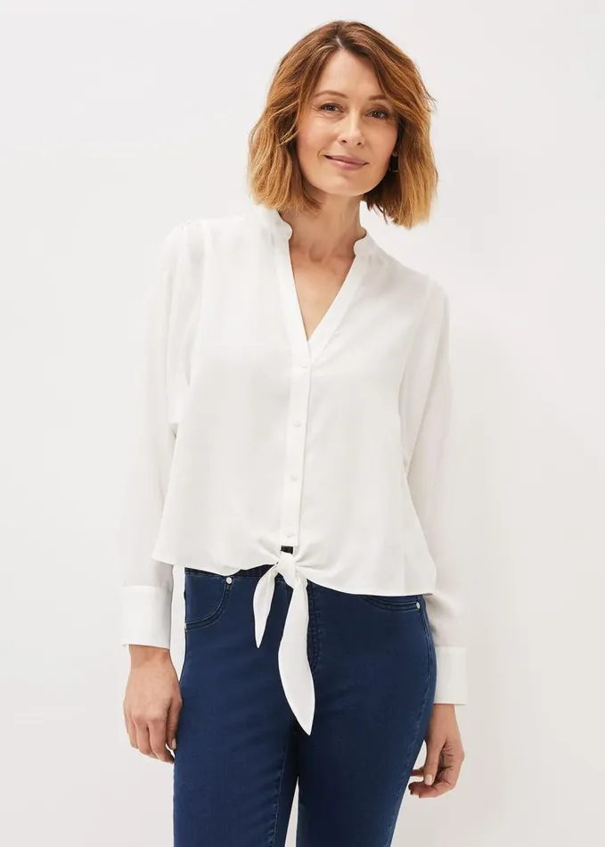Phase Eight Maura Tie Front Blouse White Women Shirts and Blouses