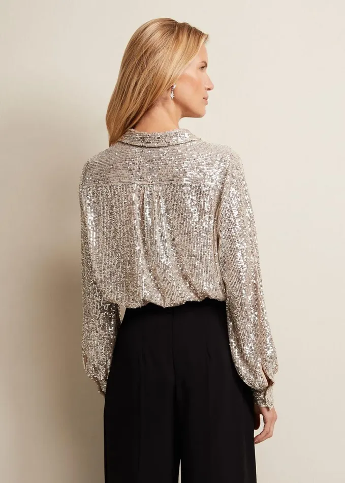 Phase Eight Medora Sequin Shirt Oyster Women Shirts and Blouses