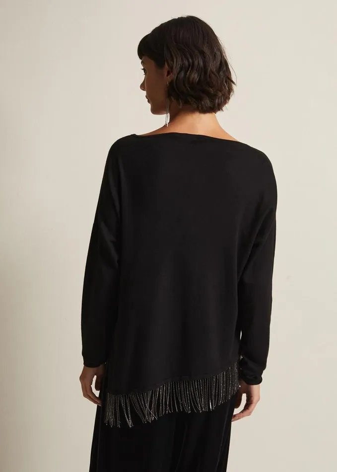 Phase Eight Mellia Fine Knit Diamante Top Black Women Knitwear