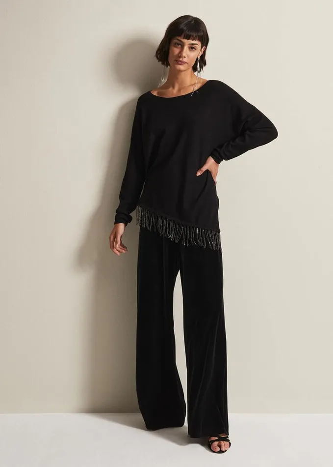 Phase Eight Mellia Fine Knit Diamante Top Black Women Knitwear