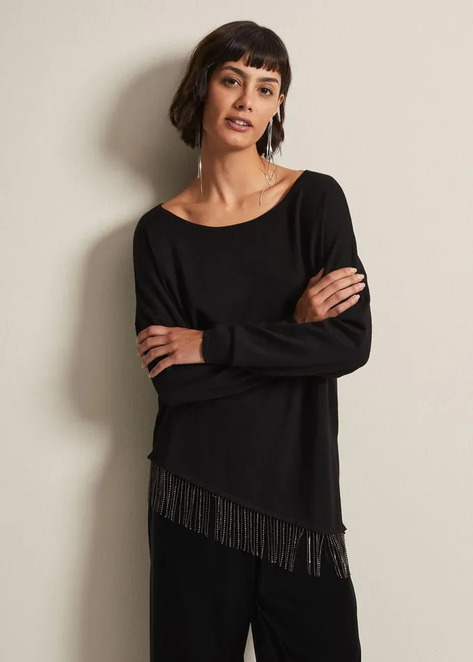 Phase Eight Mellia Fine Knit Diamante Top Black Women Knitwear