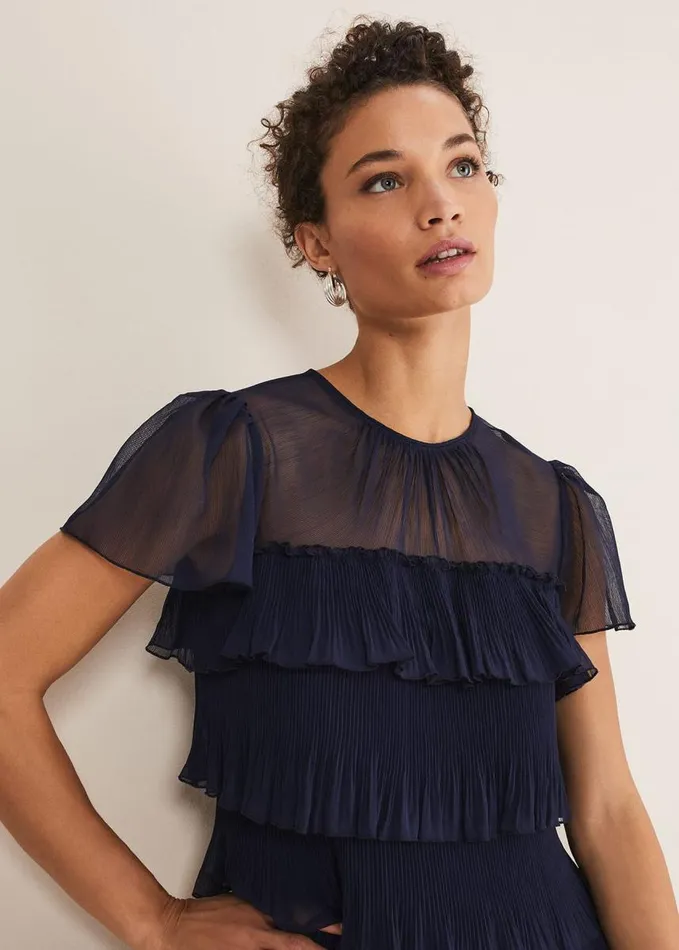 Phase Eight Mimi Pleated Mini Dress Navy Women Dresses
