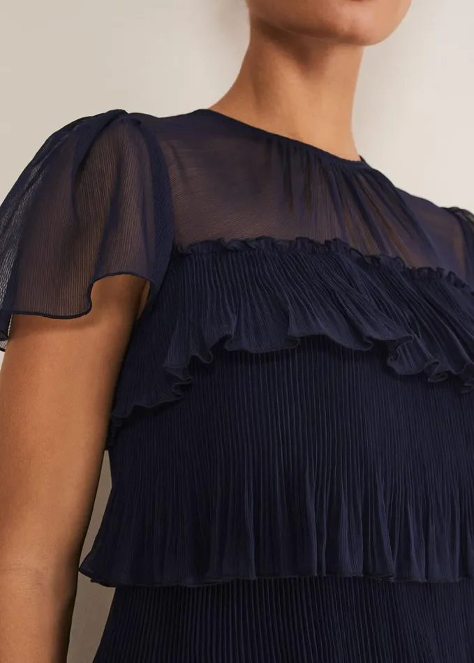 Phase Eight Mimi Pleated Mini Dress Navy Women Dresses