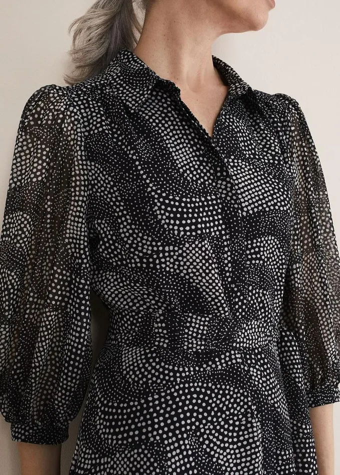 Phase Eight Miriam Chiffon Shirt Midi Dress Blackivory Women Dresses