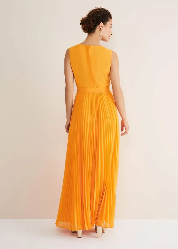 Phase Eight Mollie Pleat Maxi Dress Bright Orange Women Dresses