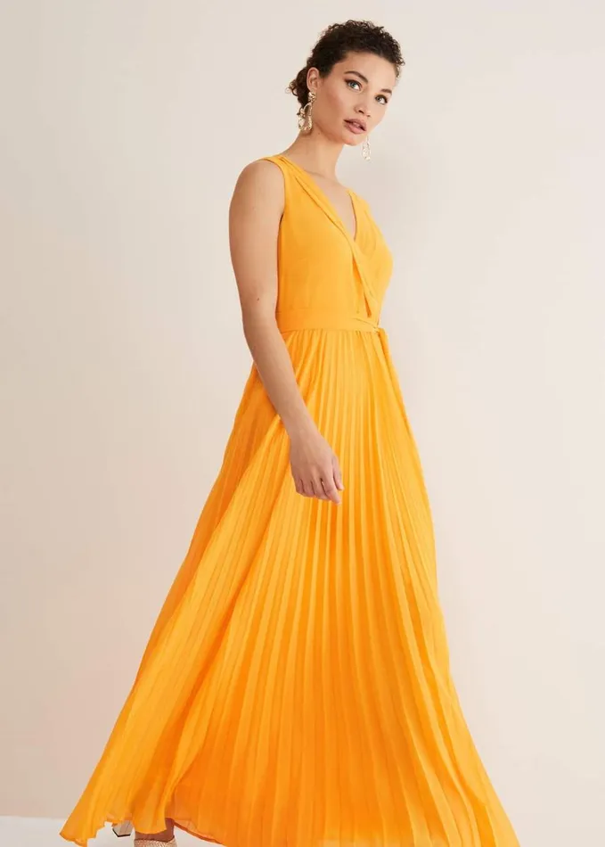 Phase Eight Mollie Pleat Maxi Dress Bright Orange Women Dresses