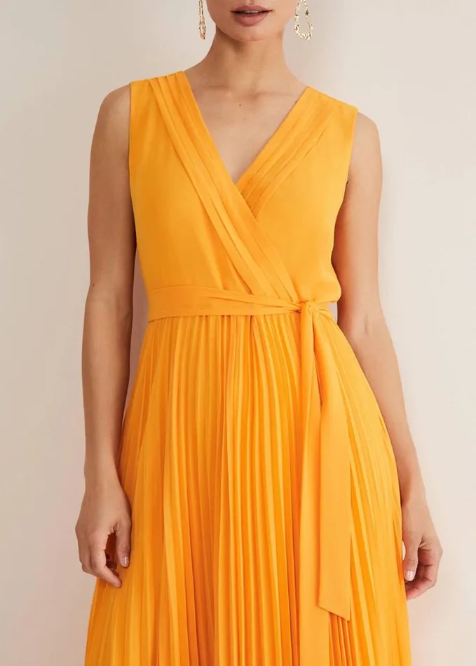 Phase Eight Mollie Pleat Maxi Dress Bright Orange Women Dresses