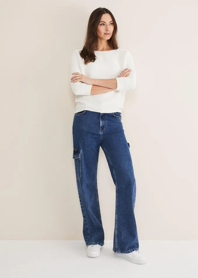 Phase Eight Nellie Ripple Knitted Jumper Ivory Women Knitwear