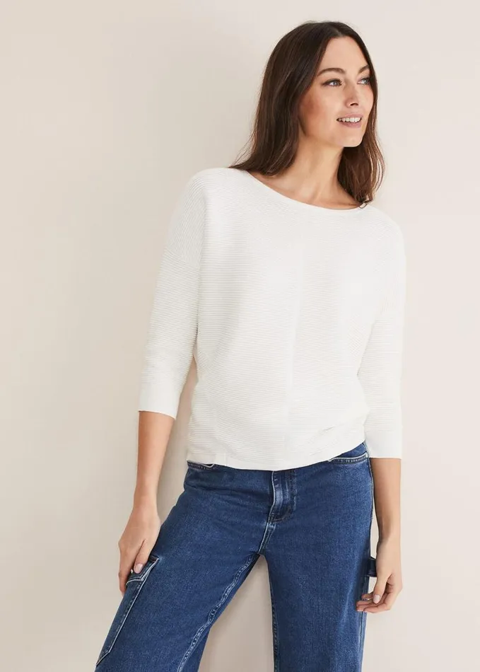 Phase Eight Nellie Ripple Knitted Jumper Ivory Women Knitwear