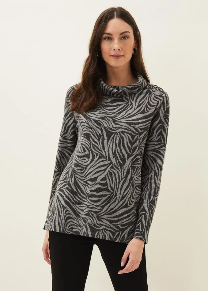 Phase Eight Nerissa Animal Print Roll Neck Top Black Multi Women Tops and TShirts