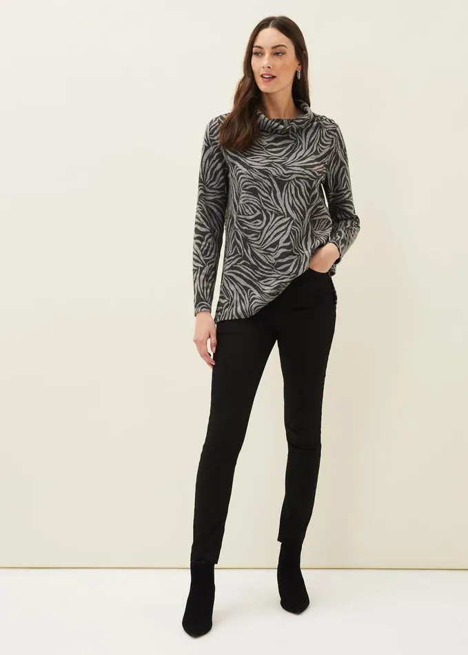 Phase Eight Nerissa Animal Print Roll Neck Top Black Multi Women Tops and TShirts