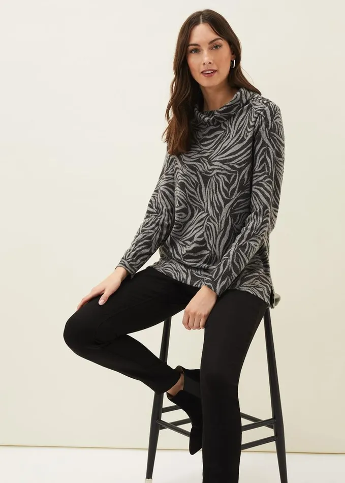 Phase Eight Nerissa Animal Print Roll Neck Top Black Multi Women Tops and TShirts