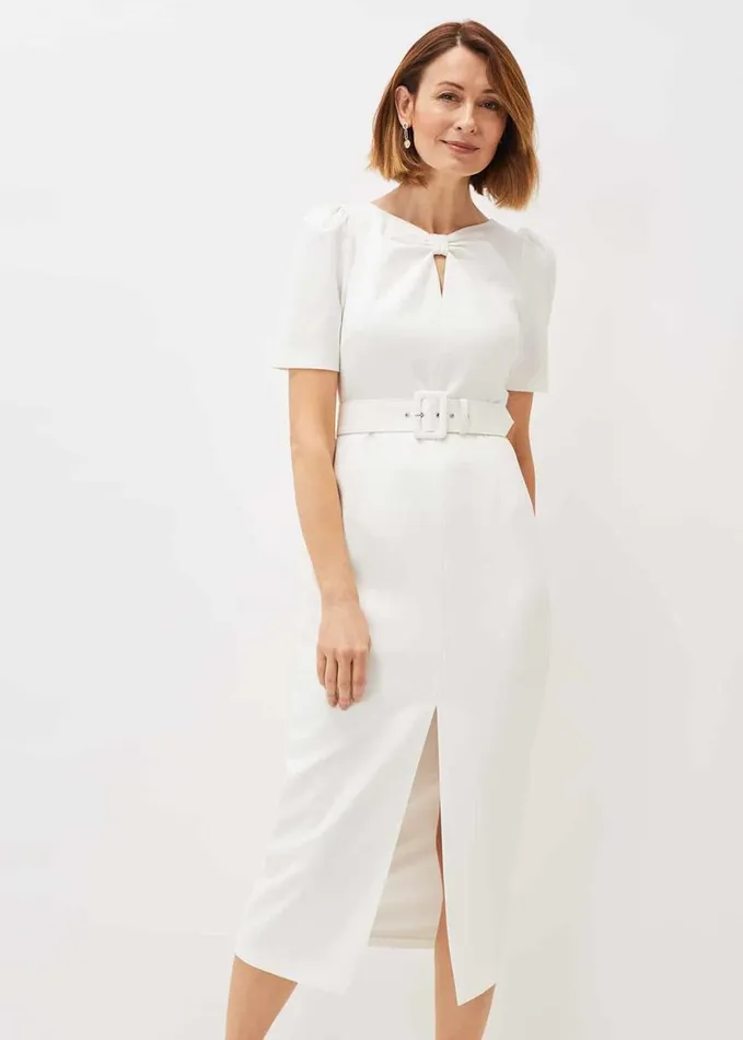Phase Eight Niccola Fitted Belted Midaxi Dress Oyster Women Dresses