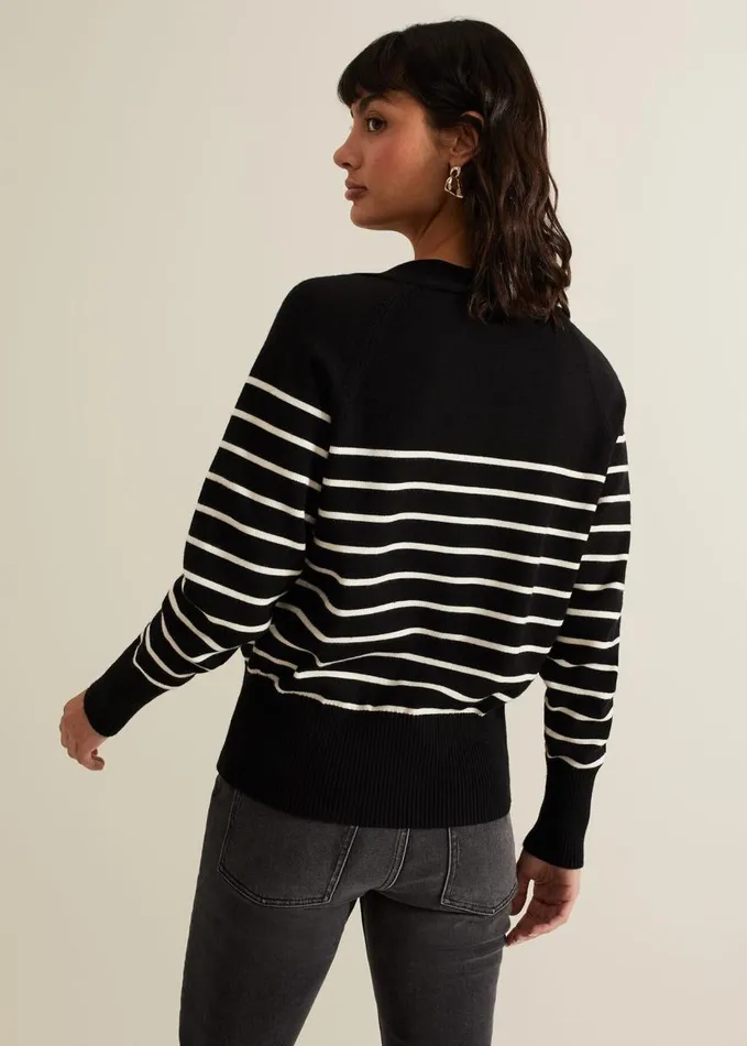 Phase Eight Nina V Neck Stripe Cardigan Blackivory Women Knitwear