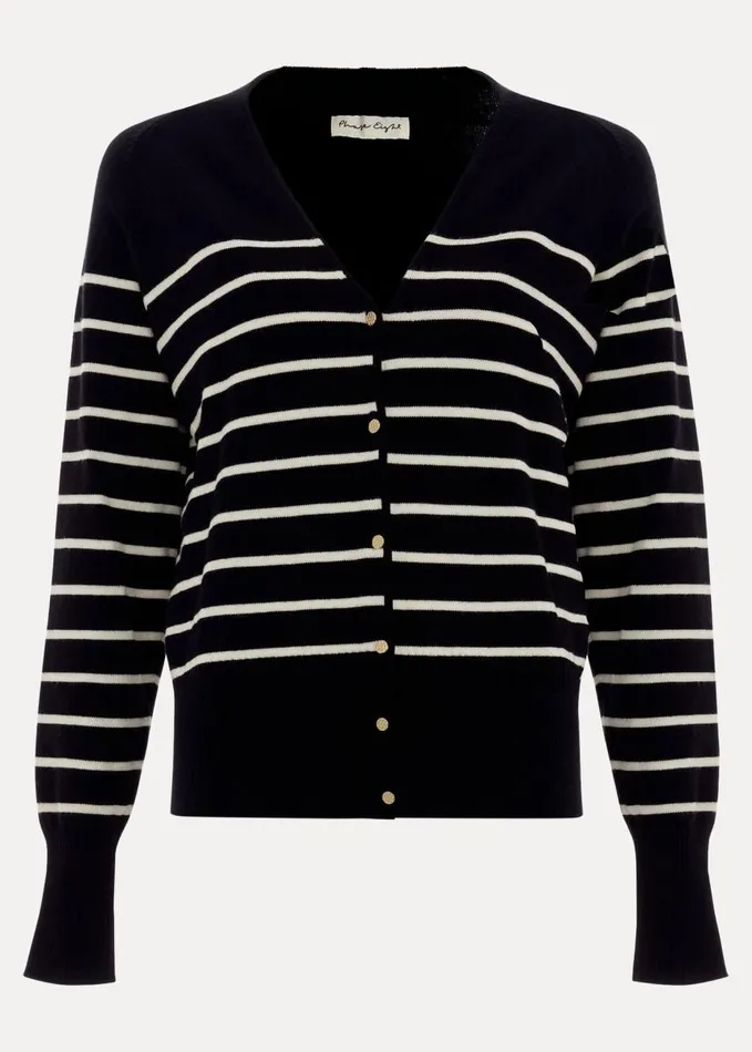 Phase Eight Nina V Neck Stripe Cardigan Blackivory Women Knitwear