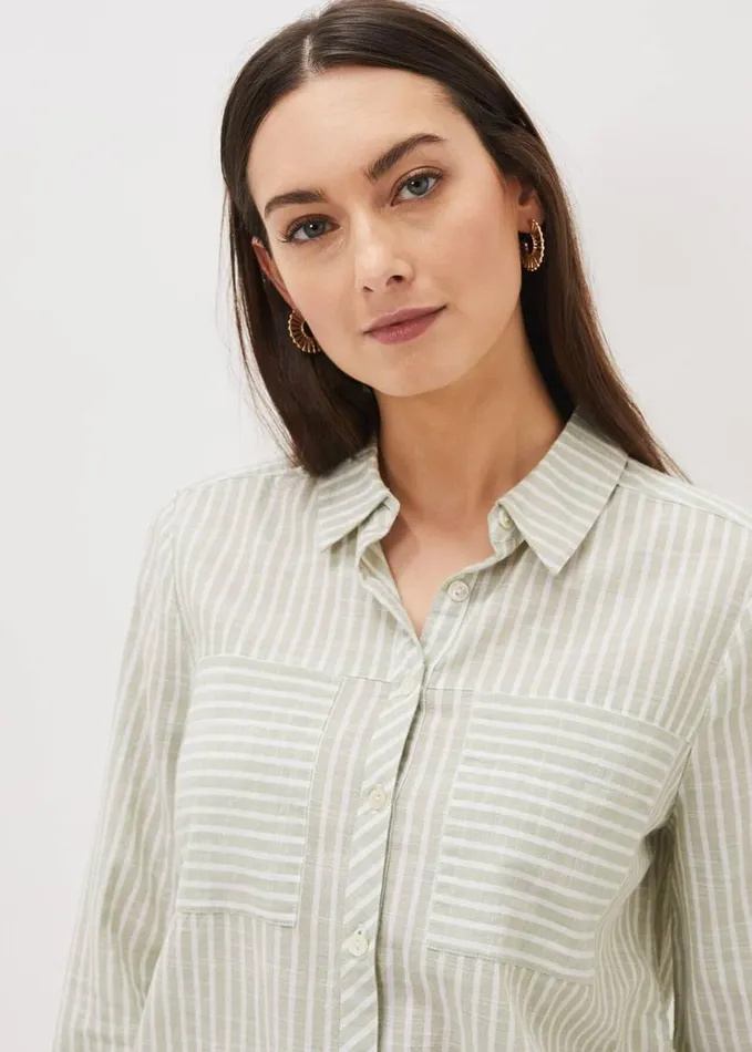 Phase Eight Oliva Ruched Side Stripe Shirt Sage Women Shirts and Blouses