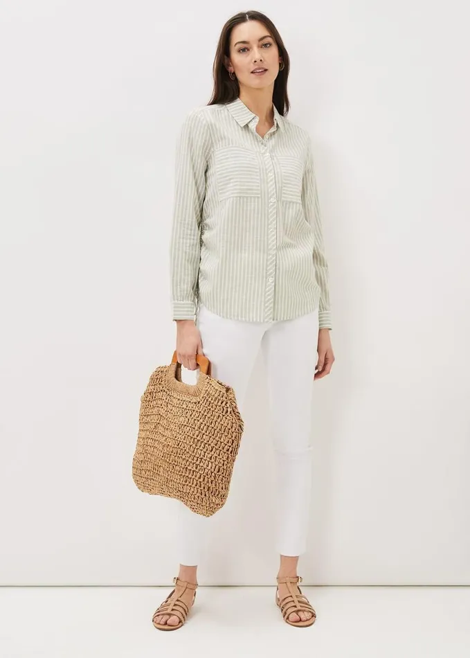 Phase Eight Oliva Ruched Side Stripe Shirt Sage Women Shirts and Blouses
