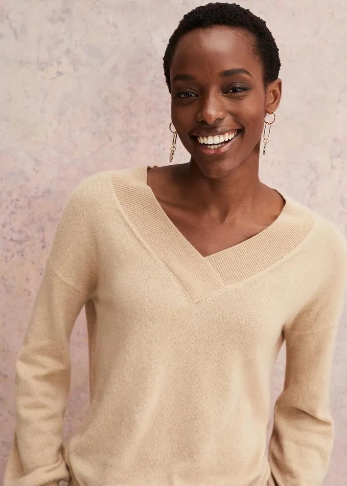 Phase Eight Ophelia Wool Cashmere V Neck Jumper Camel Women Knitwear