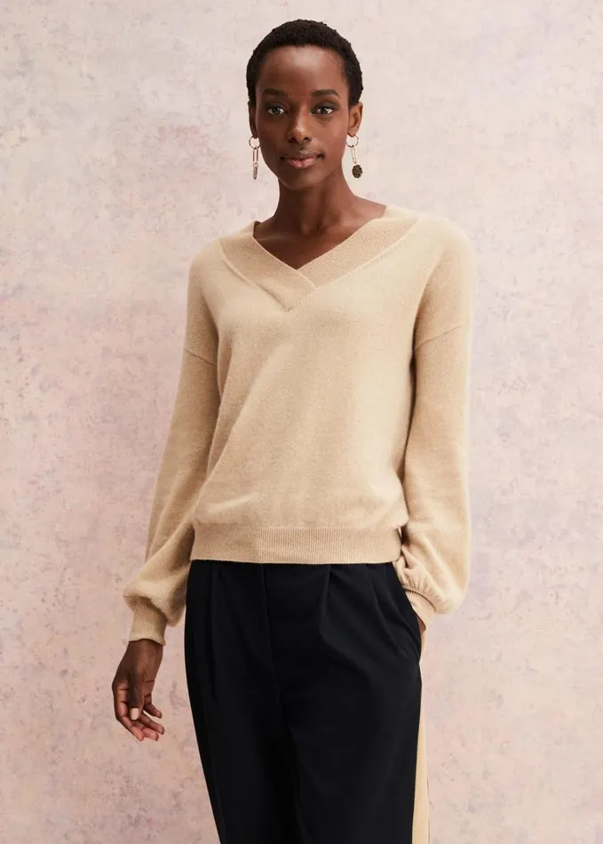 Phase Eight Ophelia Wool Cashmere V Neck Jumper Camel Women Knitwear