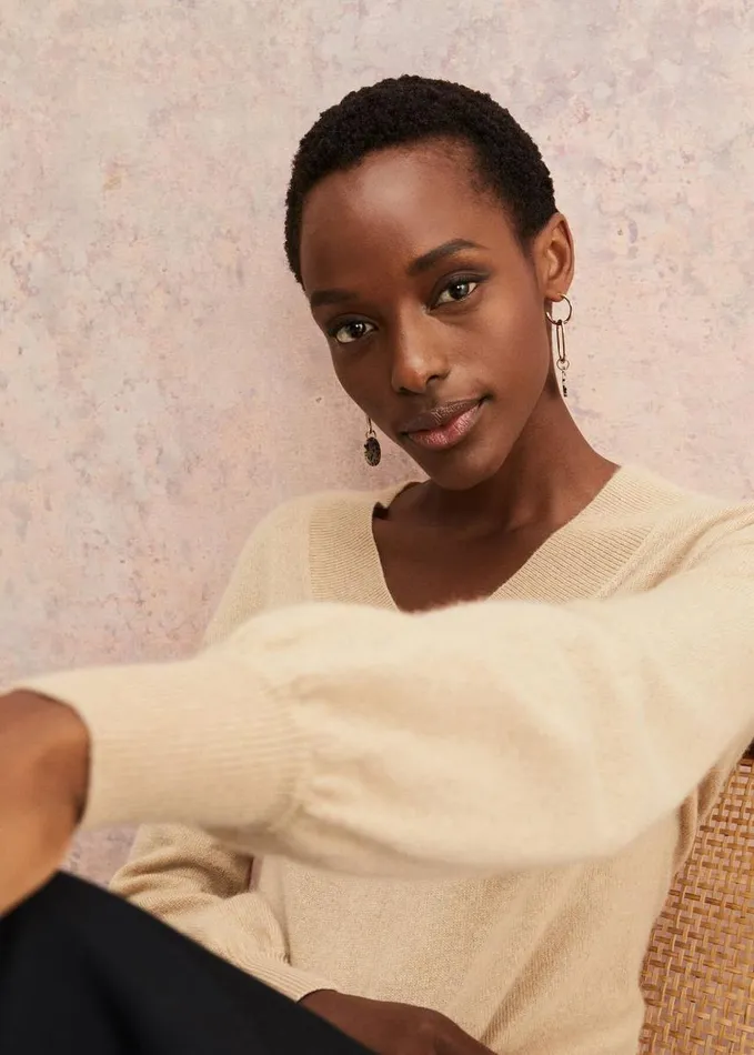 Phase Eight Ophelia Wool Cashmere V Neck Jumper Camel Women Knitwear